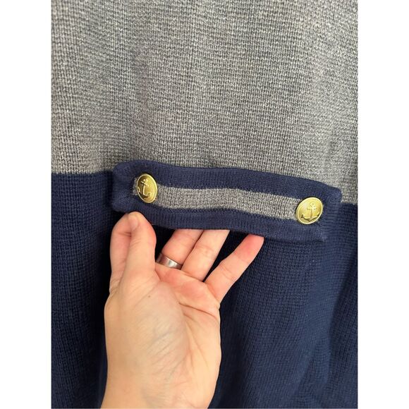Nautica Navy Gray Colorblock Sweater Jacket Cardigan Gold Buttons, Sz Large - Picture 9 of 12